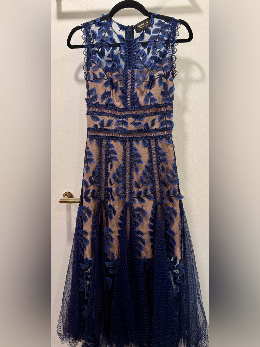 Bronx and Banco Navy Blue Embroidered Midi Dress